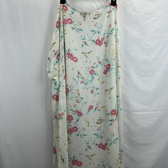 TORRID Plus Size 2X 3X Cardigan Top Ivory Pink Green Floral Birds Short Sleeve - Picture 7 of 8